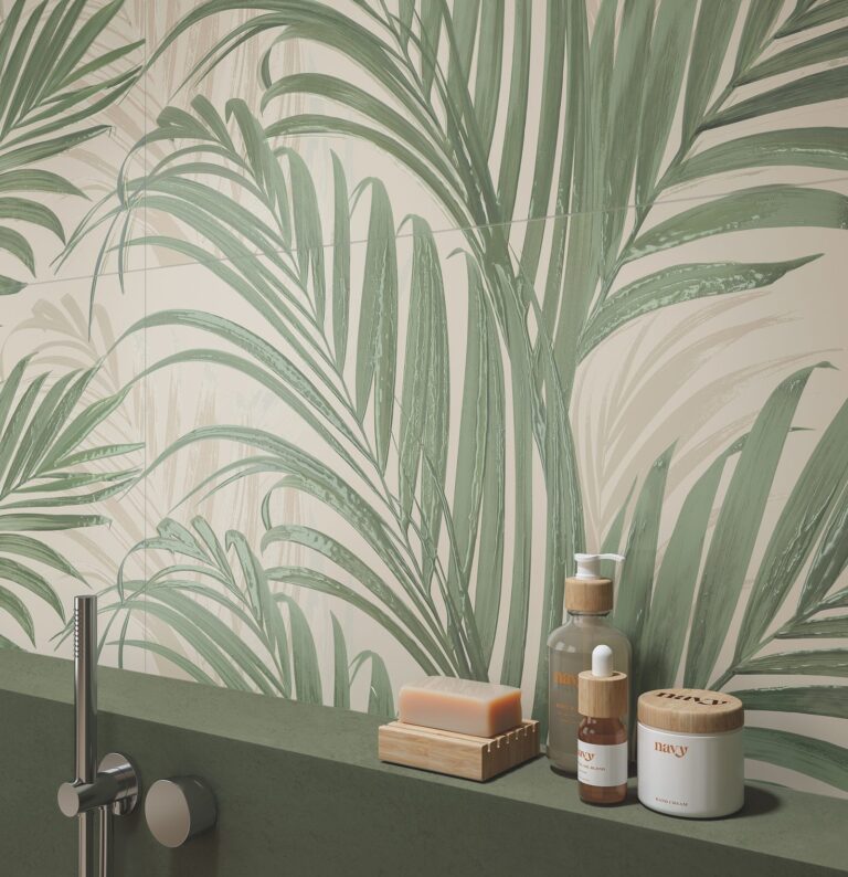 Badkamer met Boost Hux Green Aged en het decor Organic Green