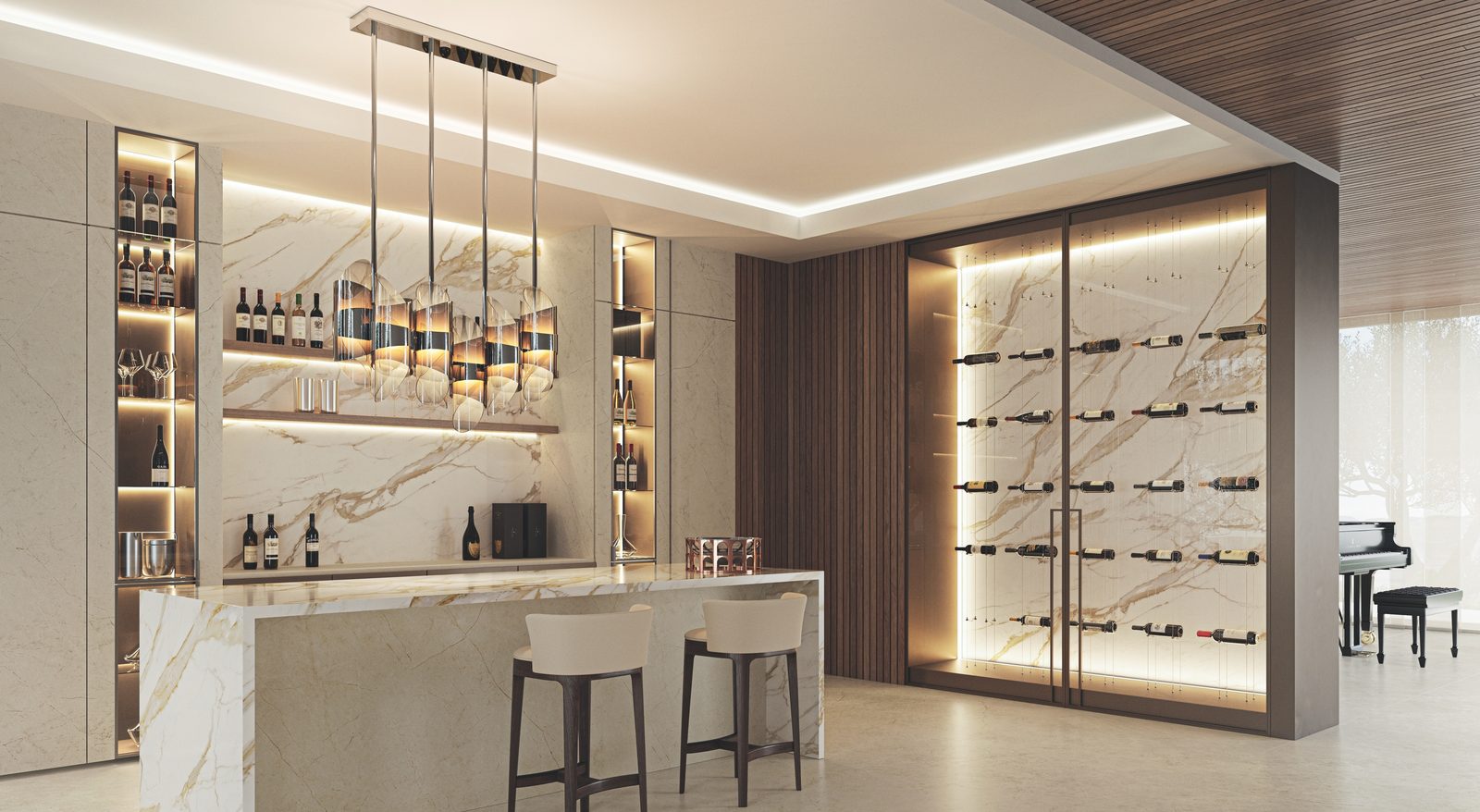 Loungeruimte met Marvel Next Vanilla Cream en Calacatta Oro