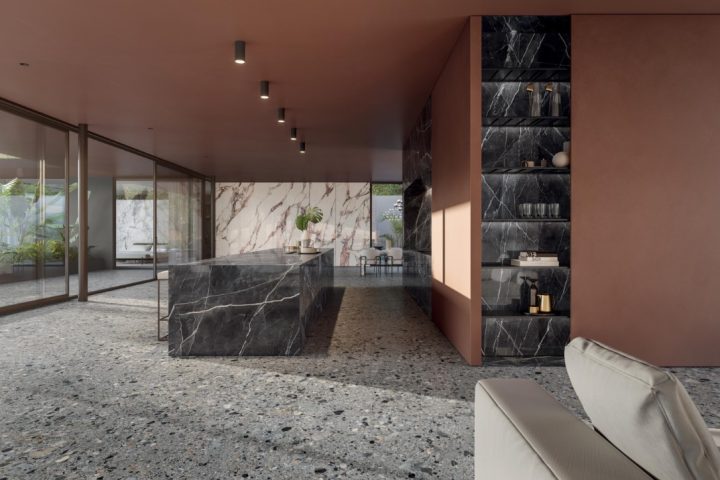 DJ_Moods_Pink Marmer 1200x2800 en Fiamma uni 1200x2800 (wand) en Ceppo 1200x2800 (vloer)_2 (Middel)